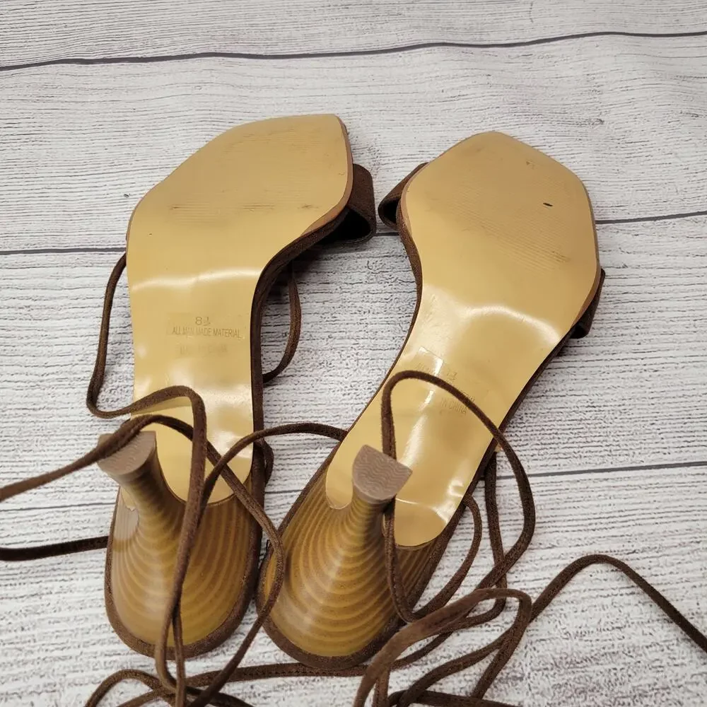 Michael Antonio Brown Suede Sandals w/ Ankle Wrap Tie Straps, 8.5